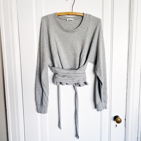 ALC • Atlas Tie-Front Sweatshirt grey terry knit dolman sleeve wrap waist - Picture 2 of 13
